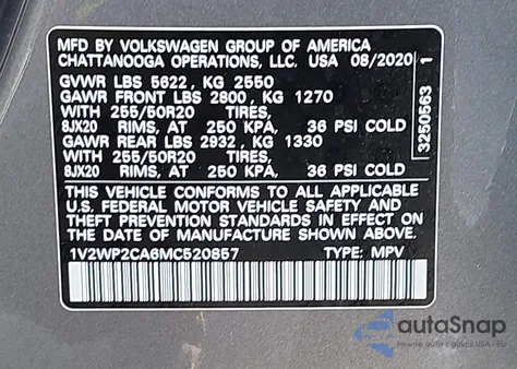 2021 Volkswagen Atlas 2.0T Se W/Technology из США, поврежденный, VIN 1V2WP2CA6MC520857